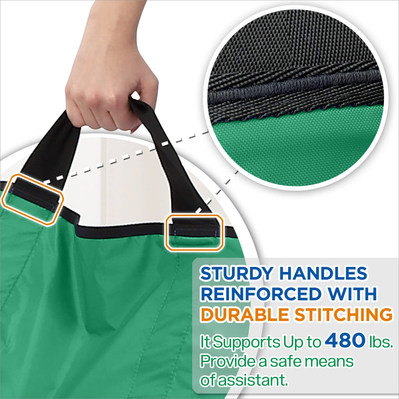 Multipurpose 55" x 36" Positioning Bed Pad with Reinforced Handles - Reusable & Washable Patient Sheet for Turning, Lifting & Repositioning - Double-Sided Nylon Fabric, Green