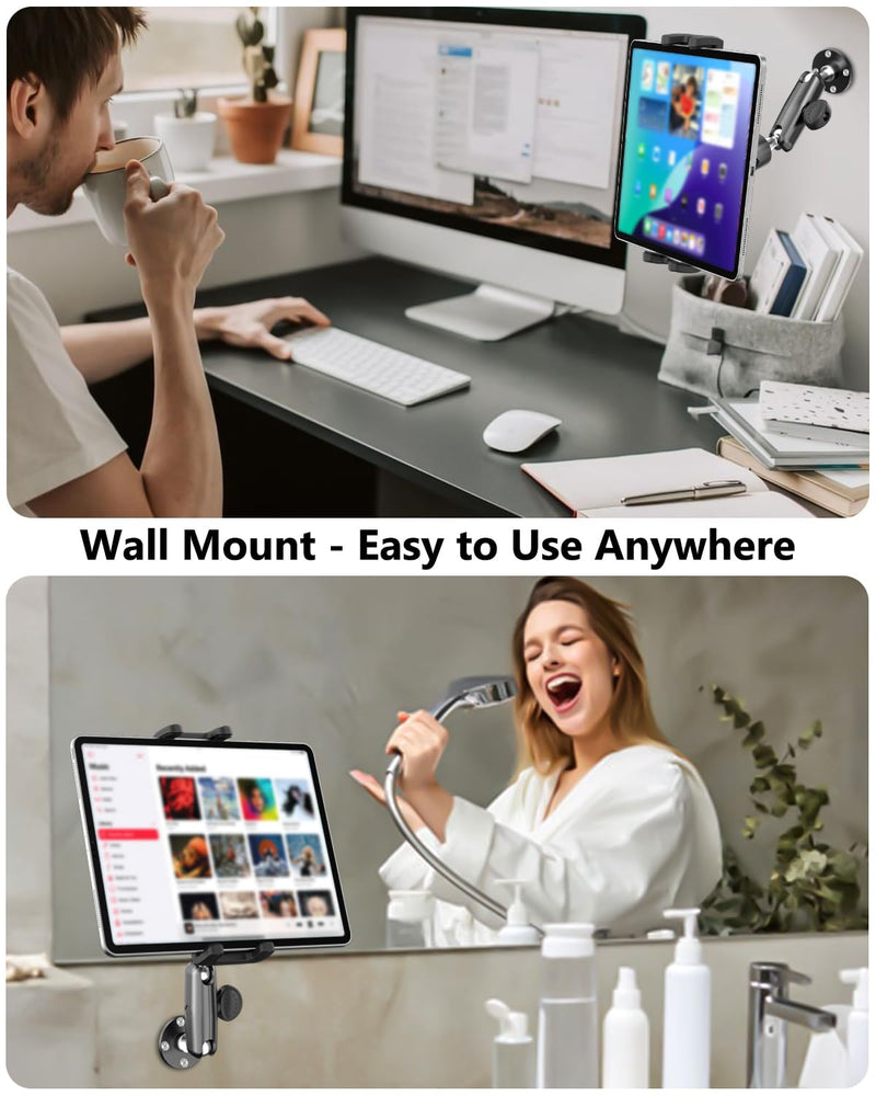 Bathroom Tablet Wall Holder, [Retractable & Rotatable Arm] Sturdy Tablet Wall Mount, Heavy Duty Soak Wall Stand for iPad Pro 13 12.9 Air Mini, Galexy Tab/Z Fold, iPhone, 4-13" Tablets