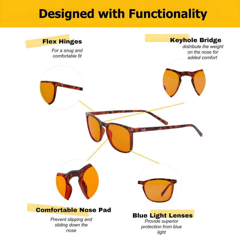Blue Light Blocking Glasses For Computer Use, Gaming, Nighttime Reading - Improve Sleep, Reduce Eyestrain, Anti-Glare, UV Protection, Light Sensitivity and Migraine Relief For Women and Men