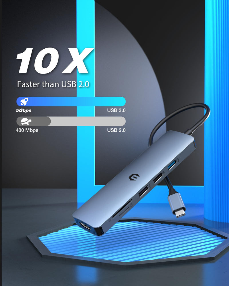 Tymyp 6 in 1 USB C Adapter USB C HUB, Featuring USB 3.0, 4K HDMI, 2 x USB 2.0, SD/TF Card Reader, Docking Station for Laptop Pro/Air Laptops and More