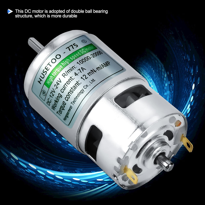 775 DC Motor, 12V DC Motor, High Torque DC Motor, Max 20000RPM, Double Ball Bearing, Quiet Power Wheels, Motor Upgrade DC Motor (with Bracket) (D Shaft Motors) D Shaft Motors