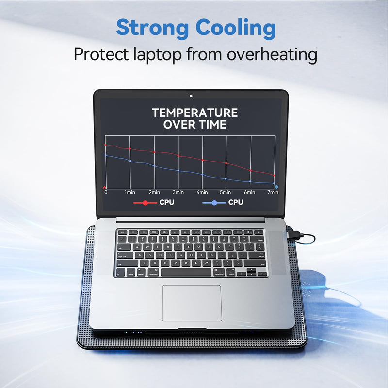 TECKNET Laptop Cooling Pad, Portable Slim Quiet USB Powered Laptop Notebook Cooler Cooling Pad Stand Chill Mat with 3 Blue LED Fans, Fits 12-17 Inches (Black) Black