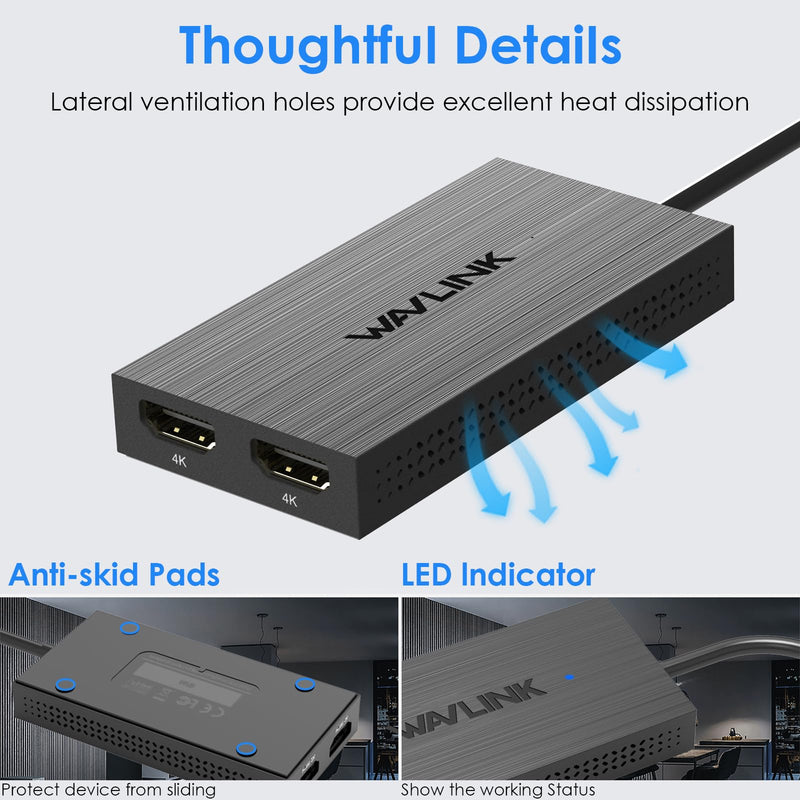 WAVLINK USB 3.0 & USB C to Dual HDMI Adapter 4K 60Hz for Dual Monitor, DisplayLink USB C HDMI Adapter for Apple Mac M1/M2/M3, Windows 10/11, ChromeOS, Android, HarmonyOS (No Linux/iPad/iOS/HDCP)