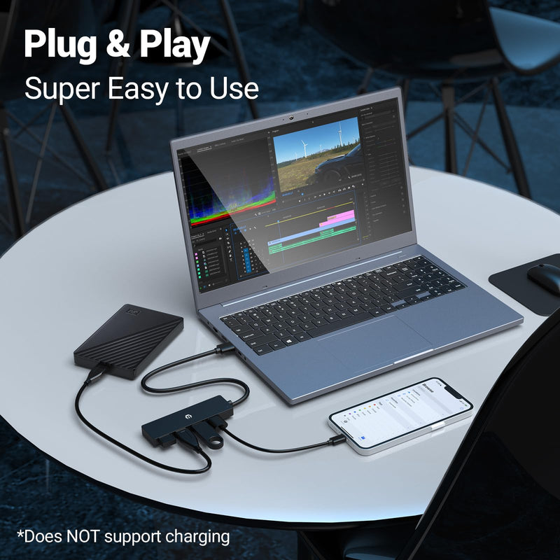 USB Hub, 4-Port USB 3.0 Hub, USB Expander for Laptop, Xbox, Flash Drive, Hard Drive, Gaming Device, Printer, Camera, Keyboard, Mouse, and More