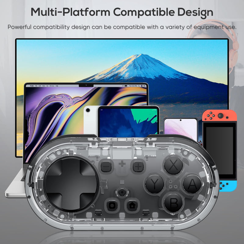 Wireless Bluetooth Controller for Anki Remote Mac, Gamepad Sized Mini Controller for Switch-Windows-Android-MacOS with Cable and Strap(Transparent-black）