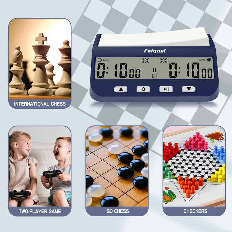 Chess Clock, Competition Specific Chess Timer, Portable Digital Electronic Large Screen Chess Clock,Suitable for Timers in Chess, Go, Checkers, and Other Board Games (Navy Blue) Navy Blue