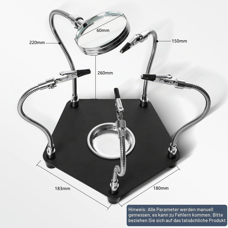 Third Hand Soldering, Soldering Aid with 3 x Magnifying Glass and 4 Flexible Arms, Helping Hand for Soldering and Crafts, Soldering Holder for Electronics, Jewelery and Crafts TE-806