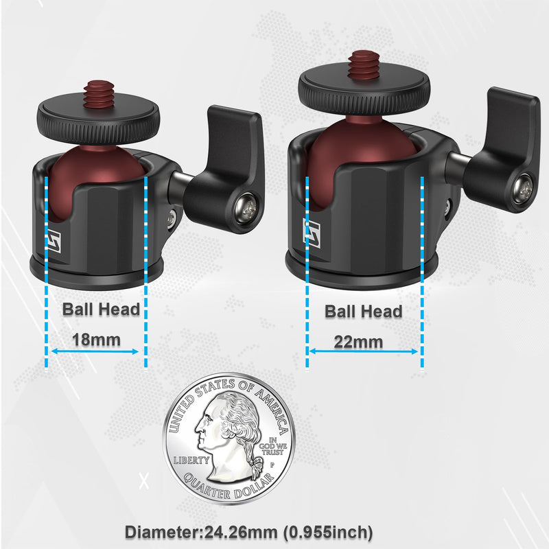 SIOTI Mini Ball Head Mount Adapter, with Hot Shoe Mont, Compatible with Monopod/Digital Card Camera/Microphone/Smart Phone/Action Camera/Flash/LCD (UM22) 22mm Ultra-Mini Ball Head Combo