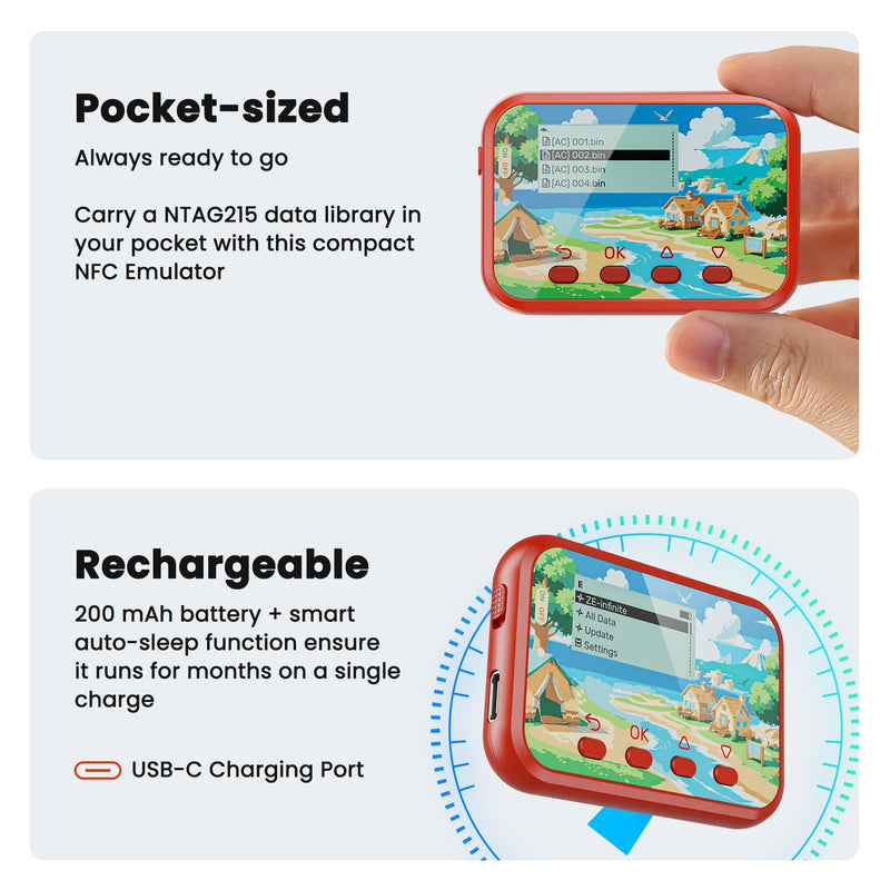 Joysfusion NFC Emulator, Store 3000 NFC Data, Support Ulimited Scan, 1.2" Screen, Easy Button Controls, Rechargeable for Endless Play, Compatible with 50+ Games (Red) Red