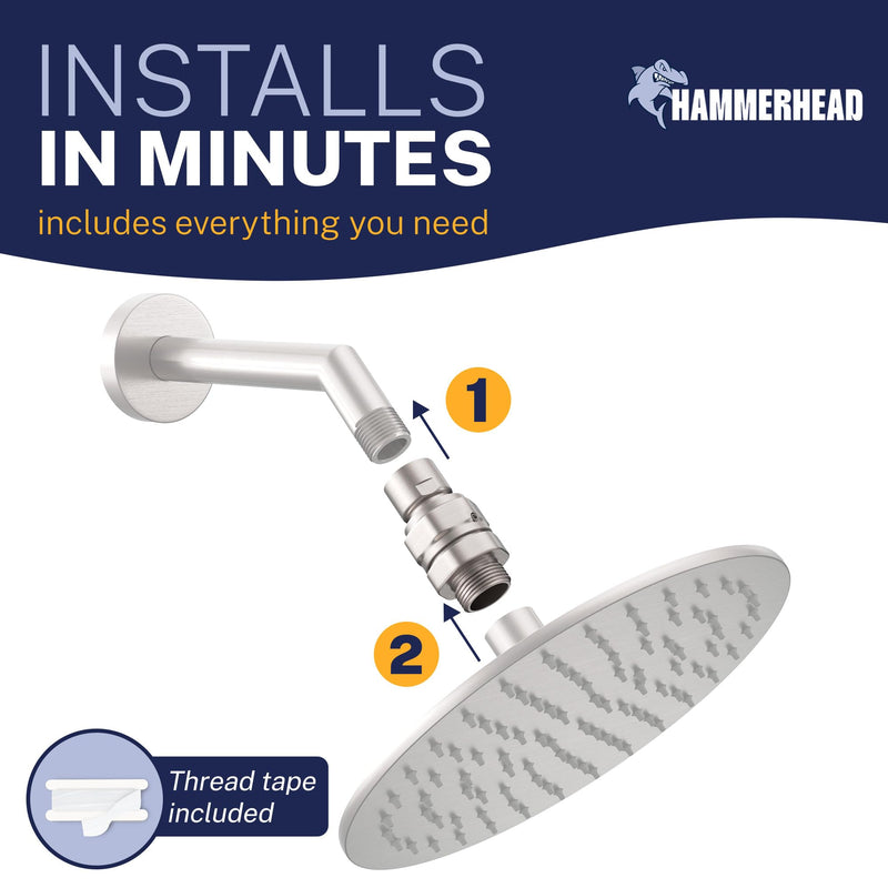 HammerHead Showers® Solid Metal Shower Head Swivel Ball Adapter, Brushed Nickel | Adjustable Pivot Ball To Adjust Showerhead Angle | Universal Connector Joint Fits Fixed, Hand Held & Rain Shower Heads