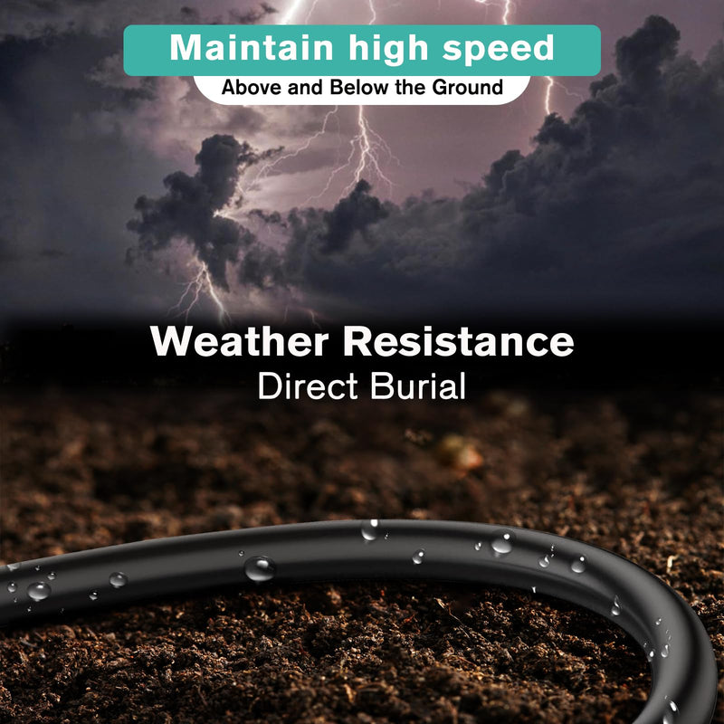 Ercielook Cat6a Outdoor Ethernet Cable150ft, High Speed 24AWG 10Gbps CCA UTP Network Cable, Direct Burial LLDPE UV Jacket LAN Cable for Router, Modem, POE Camera 150FT Black