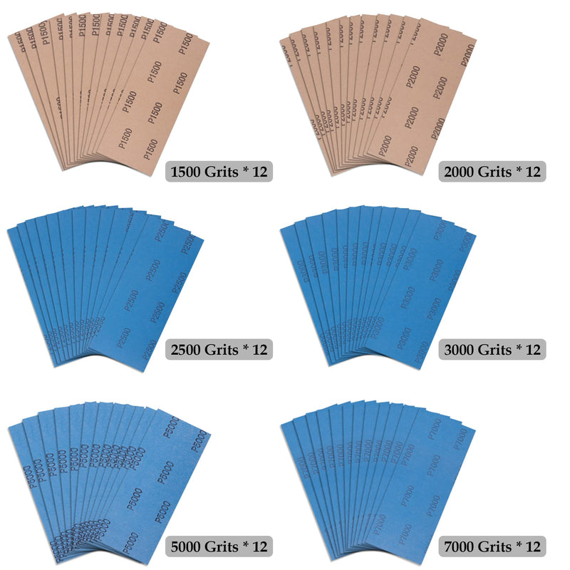 SIQUK 36 Piece Sandpaper Set 1500 2000 2500 3000 5000 7000 Grit Sandpaper Assortment Dry/Wet Sandpaper for Automotive Sanding Wood Furniture, 9 x 3.6 Inch
