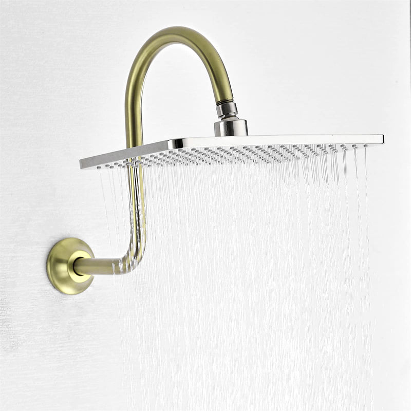 BESTILL 13 Inch S Shape Shower Head High Rise Extension Shower Arm and Flange, Brushed Gold