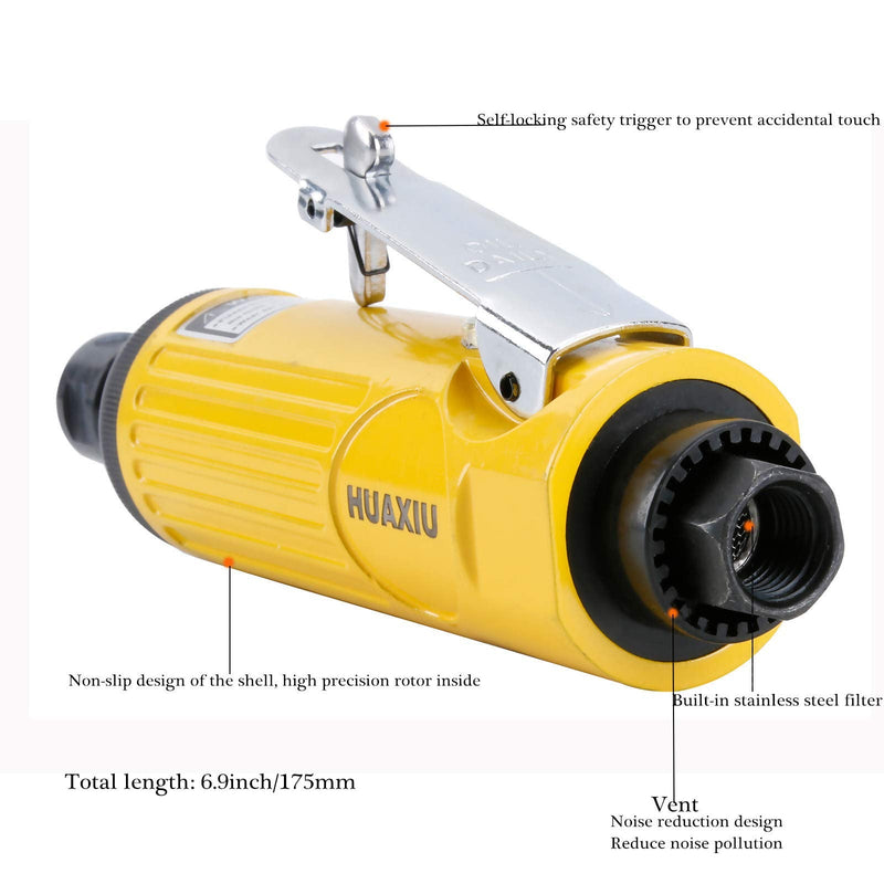 Air Die Grinder with 1/4"(6MM) and 1/8"(3MM) Collets, Pneumatic Die Grinder Kit, 22000 RPM Straight Grinder