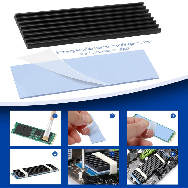 4pcs M.2 SSD Heatsink VooGenzek Aluminum Heatsink with M.2 SSD Screws and Thermal Conductive Silicone Pads for M.2 Heatsink Laptops and Desktops 70x22x3mm Black Black - 70X22X3mm