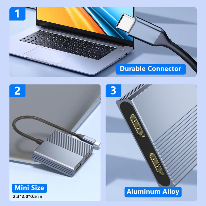 Dual HDMI Adapter for 2 Monitors, Double 4K@60Hz HDMI Splitter for dual monitors, Dual Monitor Adapter, hdmi Splitter Extended Display, USB C Laptop Docking Station Dual monitor for Dell/Mac/HP/Lenovo Dual HDMI Port 4K@60Hz