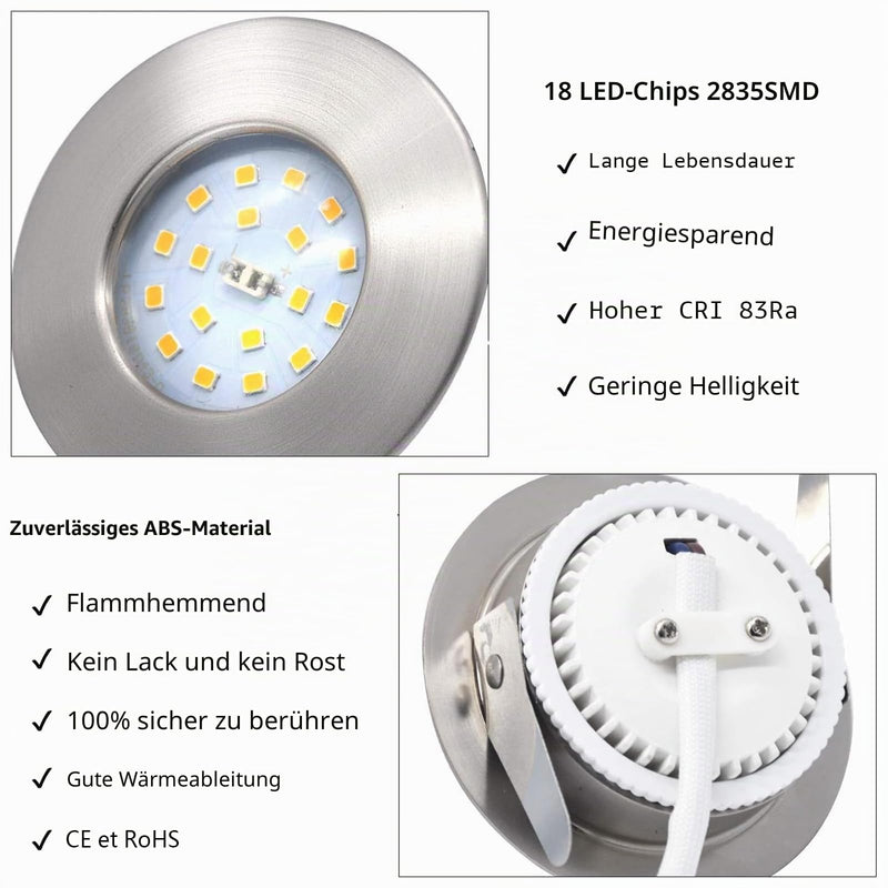 HiBay LED Spot 5 W LED Recessed Spotlight, Flat IP44, Bathroom Ceiling Spotlights, Round, Matt, Nickel Recessed Lights, 3000 K, Warm White, 500 lm, Set of 6 (Pack of 1) Brushed: Warm White