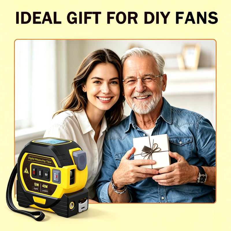 3 in 1 Digital Laser Tape Measure | Laser Level Crosshairs | 130ft/40m Laser Distance + 16ft/5m AutoLock Tape | Backlit LCD Display (Ft/Inch/M/mm & Fractions) Yellow/131FT/40meter