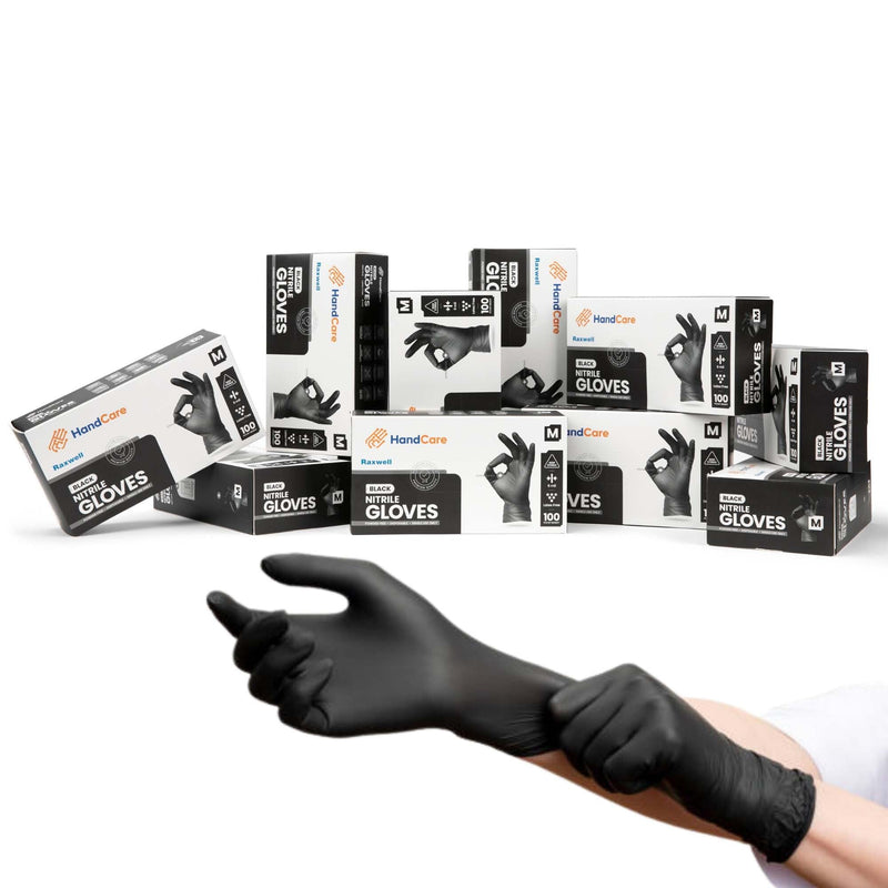 HandCare 6 Mil Black Nitrile Disposable Gloves, Powder-Free & Latex-Free for Cleaning, Food Prep & Tattoo Small (Pack of 100)