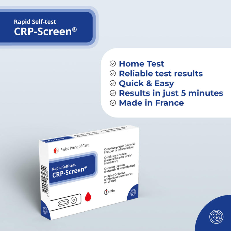 CRP-Screen Quick Test - Self Test for Detection of Bacterial Infections or Inflammation, CRP Detection (C-Reactive Protein), for Home Use 9 x 13 cm