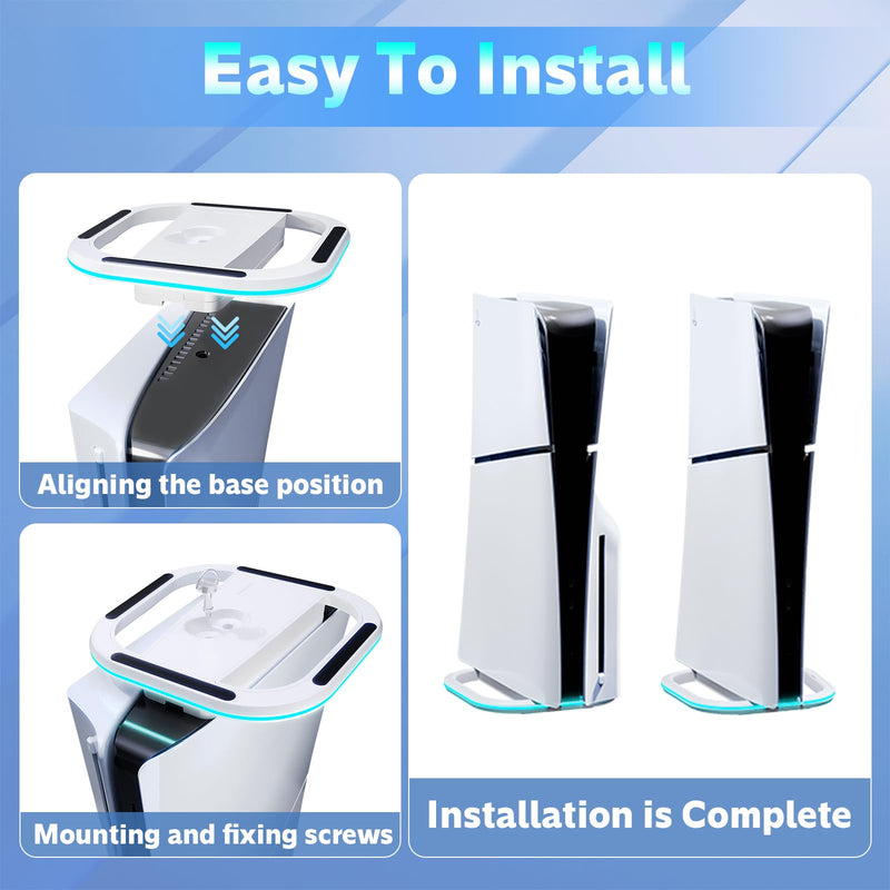 Vertical Stand for PS5/PS5 Slim Consoles, Playstation 5 Vertical Stand with 7 RGB Lights for PS5 Digital/PS5 Disc, PS5 Slim Digital/PS5 Slim Disc Console with Screw,White White
