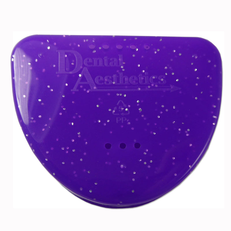 2 x Slim Orthodontic Case - Box for Braces, Whitening Splints, Dentures & More (Glitter Pink & Glitter Purple)