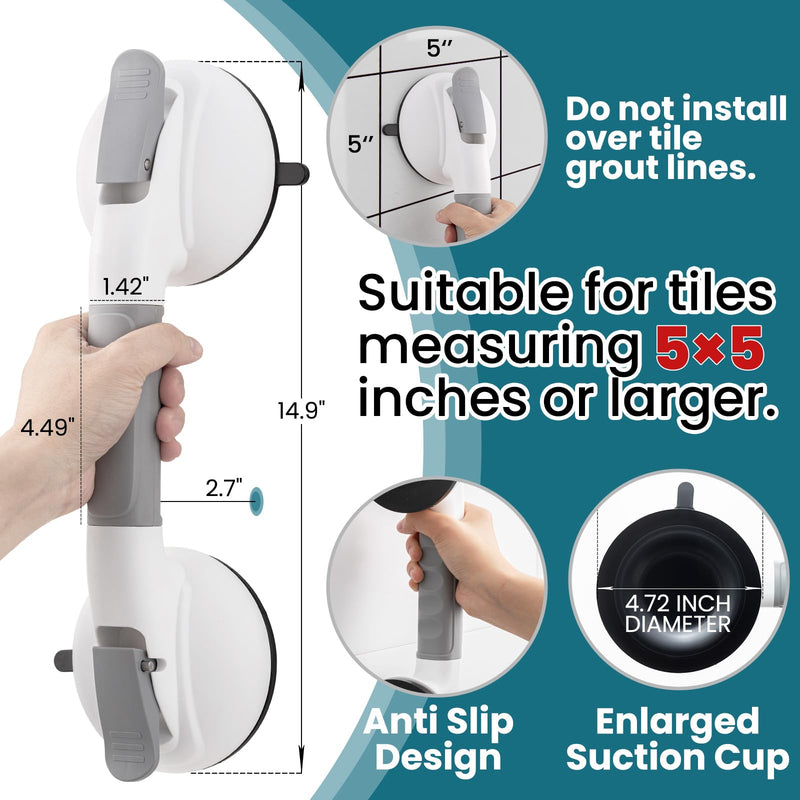 TAILI Grab Bars for Bathtubs and Showers, Shower Handles for Elderly Suction,Maximum 330lbs,Shower Grab Bar with Upgraded Rubber Suction Cups,Safety Grip for Senior, No Drilling Removable,Grey 1 Pack Gray