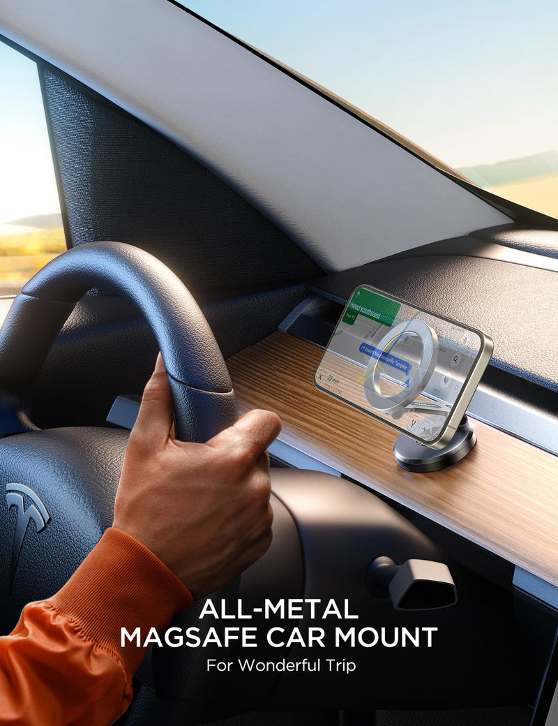 JOYROOM for Magsafe Car Mount,【Folding & 360° Rotation】 All-Metal Magnetic Phone Holder for Car, Strong Magnets iPhone Car Mount Hands Free Phone Holders for Your Car Dash Fits iPhone 15 14 13 Pro Max Black
