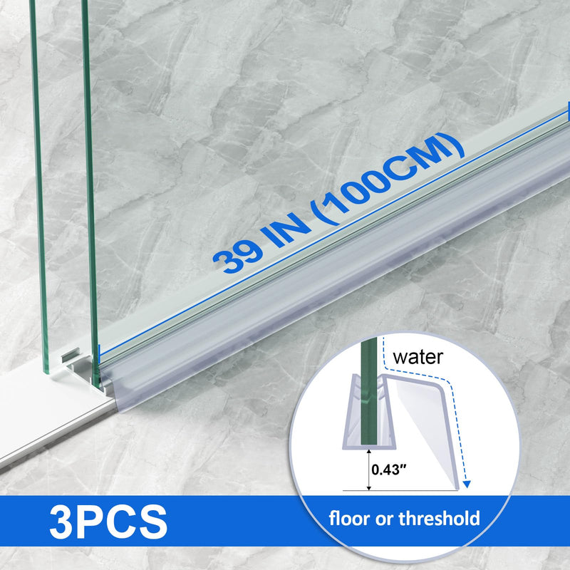 Yecaye 3 Pack Sliding Shower Door Bottom Seal, 3/8" x 39" Sliding Frameless Glass Shower Door Seal Strip, Block Leaks and Create a Water Barrier SlidingDoor Bottom-3/8"x39"