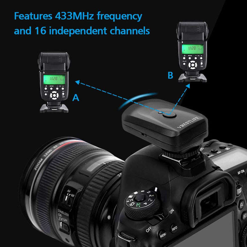 Flash Trigger Set, 433MHZ 16 Channel Speedlite Studio Shutter Release Transceiver Kit, with 1 Transmitter 3 Receivers 1 Sync Wire Cable, for, for Nikon