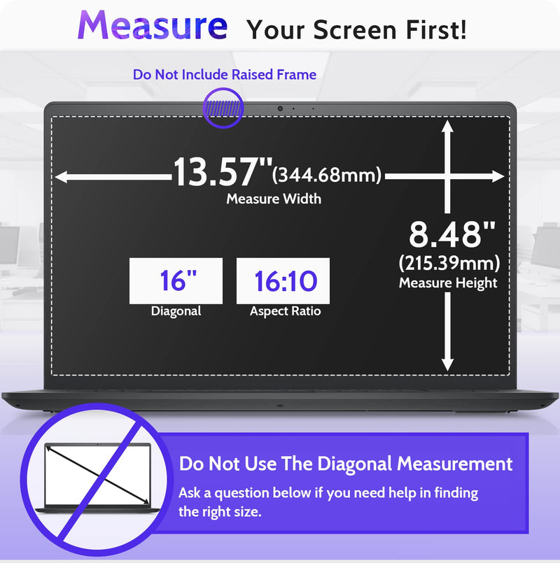 16 Inch Laptop Privacy Screen Compatible with Lenovo Hp Dell Acer Asus Thinkpad Envy Xps Computer 16:10 Aspect, Removable Anti Glare Blue Light Filter Protector, 16" Monitor Security Shield 16 Inch (Diagonal) - 16:10 Aspect Ratio
