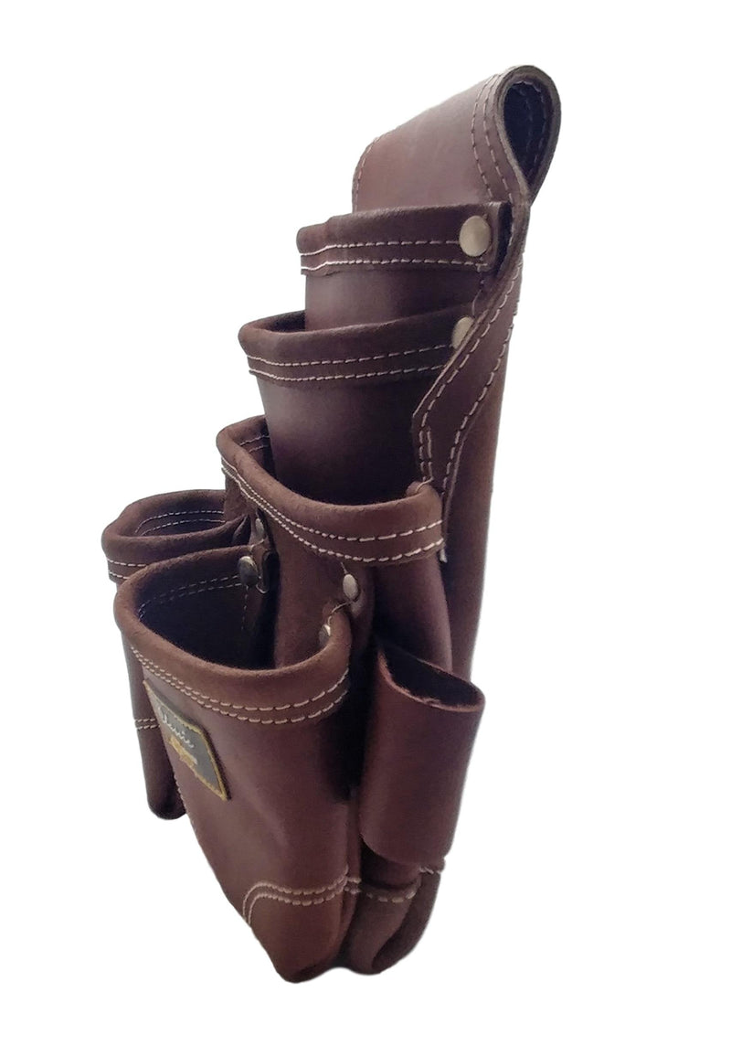 Nail Pouch | Leather Tool Pouch 3350DP, 5 Pockets, Brown, Oil-Tanned Leather, Heavy Duty Carpenter Tool Belt with Reinforced Seams and 2 Snap Loops