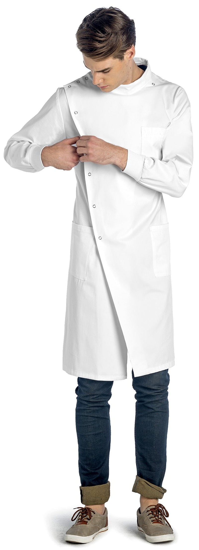 Dr. James Unisex Howie Style Lab Coat – White Medical Coat, Classic Fit, Cuffed Sleeves, Snap Closure, Full Coverage Design L (Men L / Women XL)
