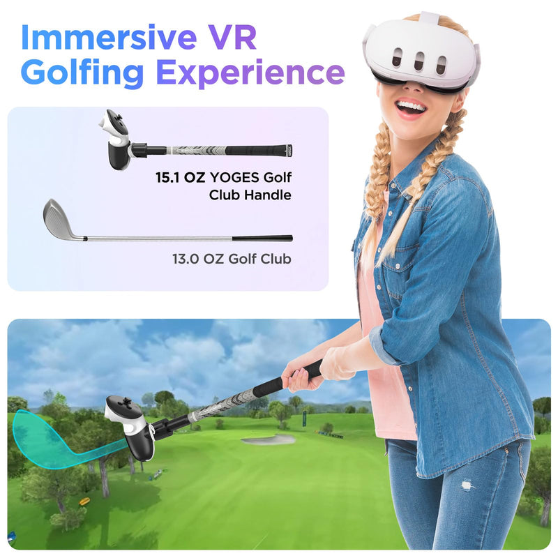 YOGES VR Golf Club Attachment Compatible with Meta Quest 3S/ Quest 3/ Oculus Quest 2 Controller, Non-Slip VR Golf Handle Grips 90 Degree Keep Tracking for Golf VR Games (ONLY for Right Controller)
