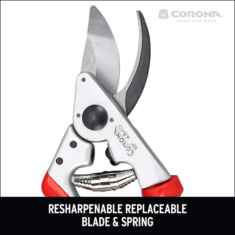 Corona BP 4840 Forged Steel Aluminum Handles Bypass Hand Pruner - 1 inch Cut Capacity Stem and Branch Garden Shears, Red