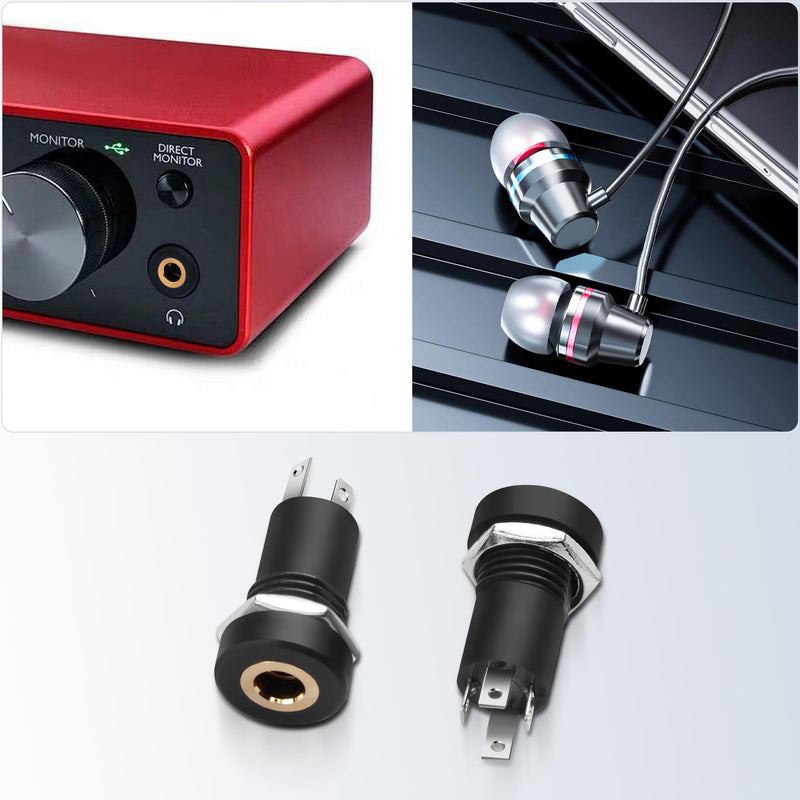 PNGKNYOCN 6Pcs 3.5MM Solder Panel Mount Jack Connector，3.5mm 4 Pole Stereo Audio Video Panel Mount Jack Solder Connector with Nuts