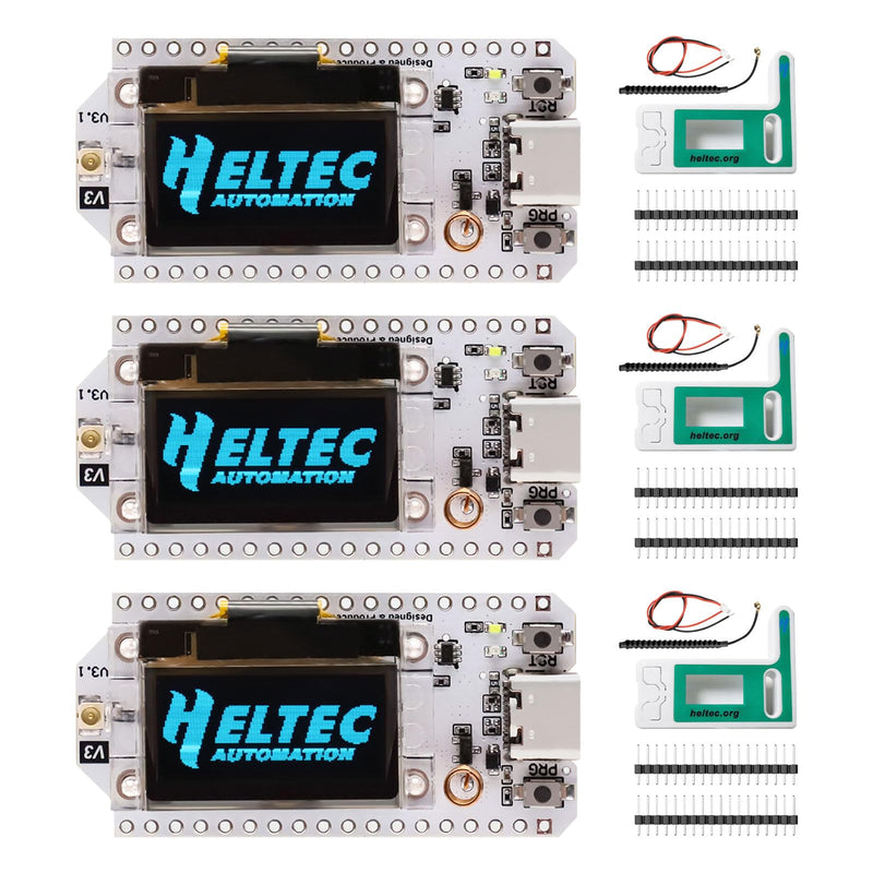 3 Set LoRa Development Board with Case, LoRa V3 Meshtastic WiFi, LoRa V3 WiFi Bluetooth Dual Core 240MHz CP2102 Chip with 0.96" OLED Display and 863-928MHz Antenna for Arduino