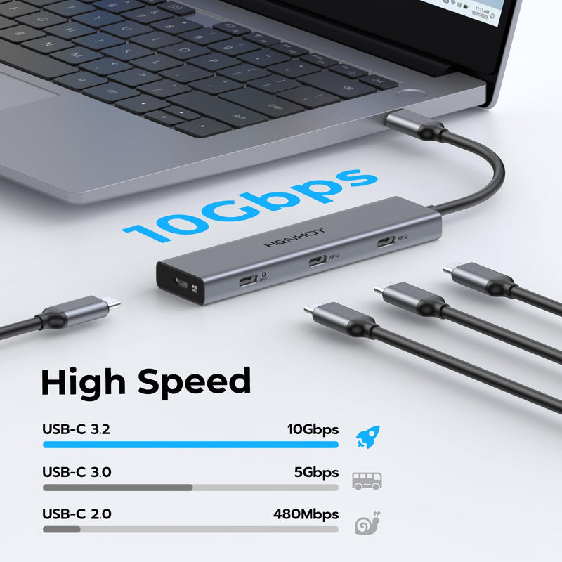 USB C Video Output Hub, Dual Monitor Docking Station Supports USB-C PD Monitor, Thunderbolt Splitter for Portable Screen, Video Output 4K@30-60Hz, 4 Port Gen2 10Gbps, PD 100W, with Type C Video Cable 4 IN 1