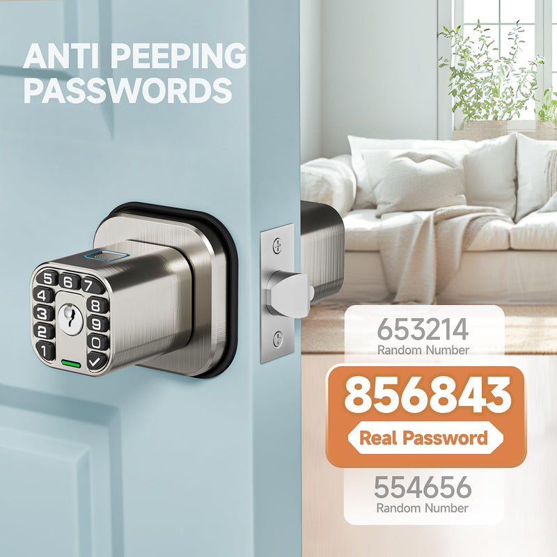Richelock Square Door Knob with Keypad, Keylees Entry Door Lock with Cylinder, Auto Lock, Waterproof & Weatherproof Code Doorknob for Outdoor & Indoor, Bedroom, Entry Door,Office -Satin Nickel Satin Nickel
