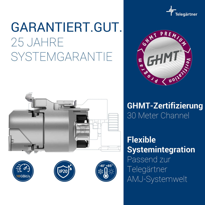 TELEGÄRTNER J00029A6000 Module AMJ-SL T568A 6x2 Pack 100023207 | 32mm, tool-free installation, GHMT PVP certified, 10Gbit/s, Safe-Lock closure, 360° die-cast zinc shielding, (2 pcs)