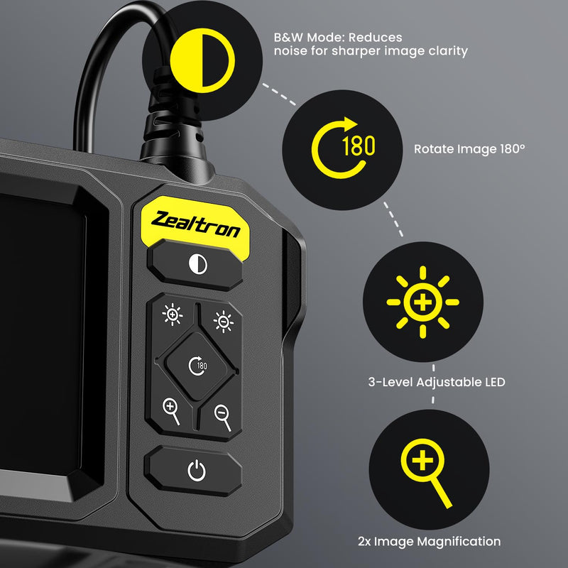 Borescope with Light, 1920P HD Endoscope Inspection Camera with 4.3" IPS Screen, 8mm Lens IP67 Waterproof with 8 LEDs, 16.5ft Semi-Rigid Snake Camera for Automotive Pipe Inspection A1