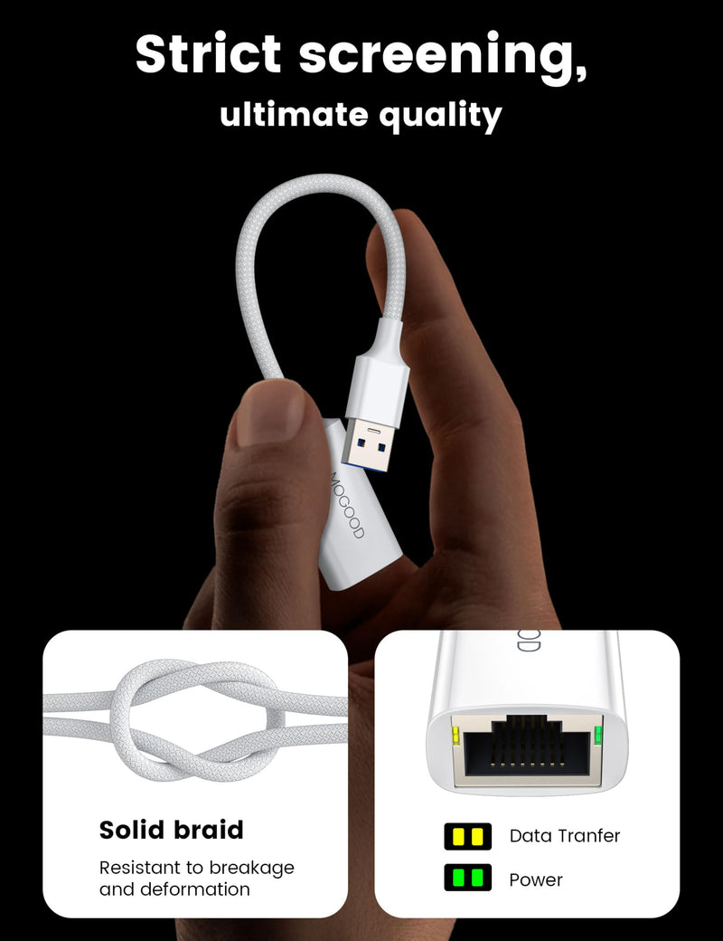 MOGOOD USB 3.0 to Gigabit Ethernet Adapter, Ethernet to USB Adapter, RJ45 Wired LAN Internet for MacBook Air 2024, MacBook Pro 2024, Asus Day Selection 4 etc
