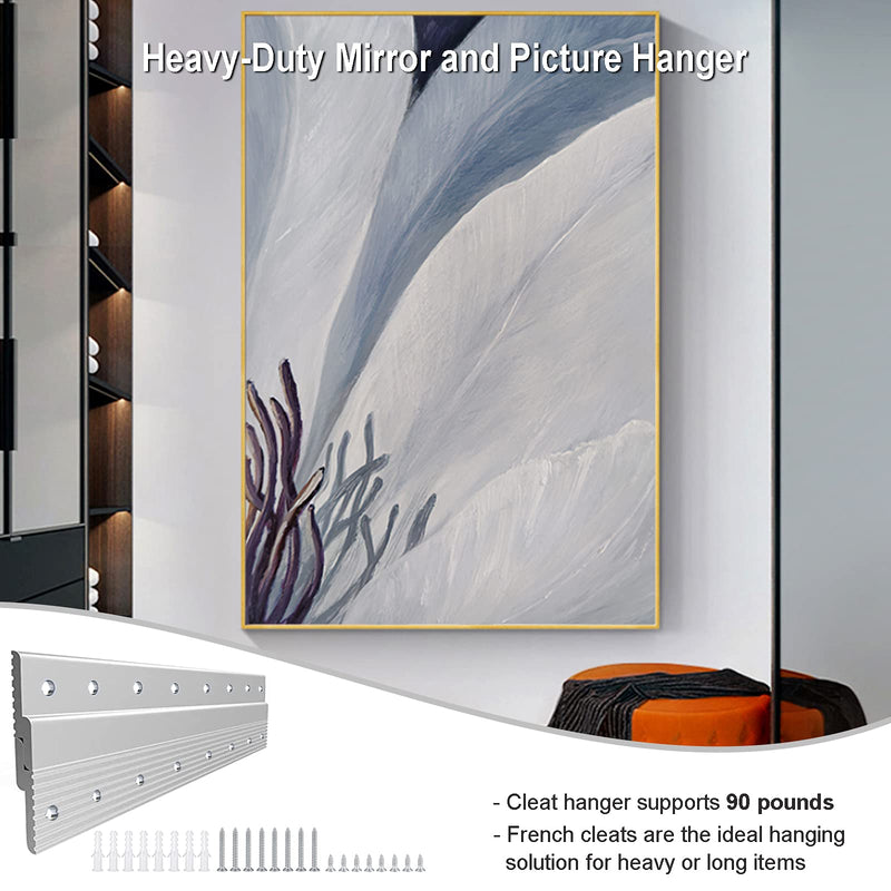 18" French Cleat Picture Hanger, Aluminum Mirror Hanging Kit with Hardware, Ideal for Artwork, Whiteboard, Cabinet, Holds 110 lbs. per Pair, 2 Pairs 18 Inch