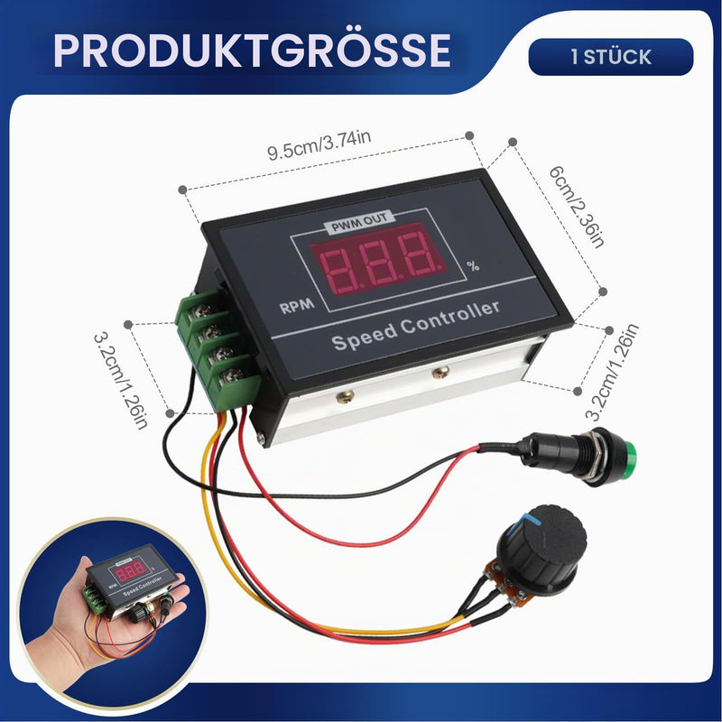 Speed Controller for DC Motor, PWM Regulator Continuously Adjustable, Input DC 6V, 12V, 24V, 36V, 48V, 60V, 0-30A, with Start/Stop Switch, LED Display, Easy to Use for Motor Control