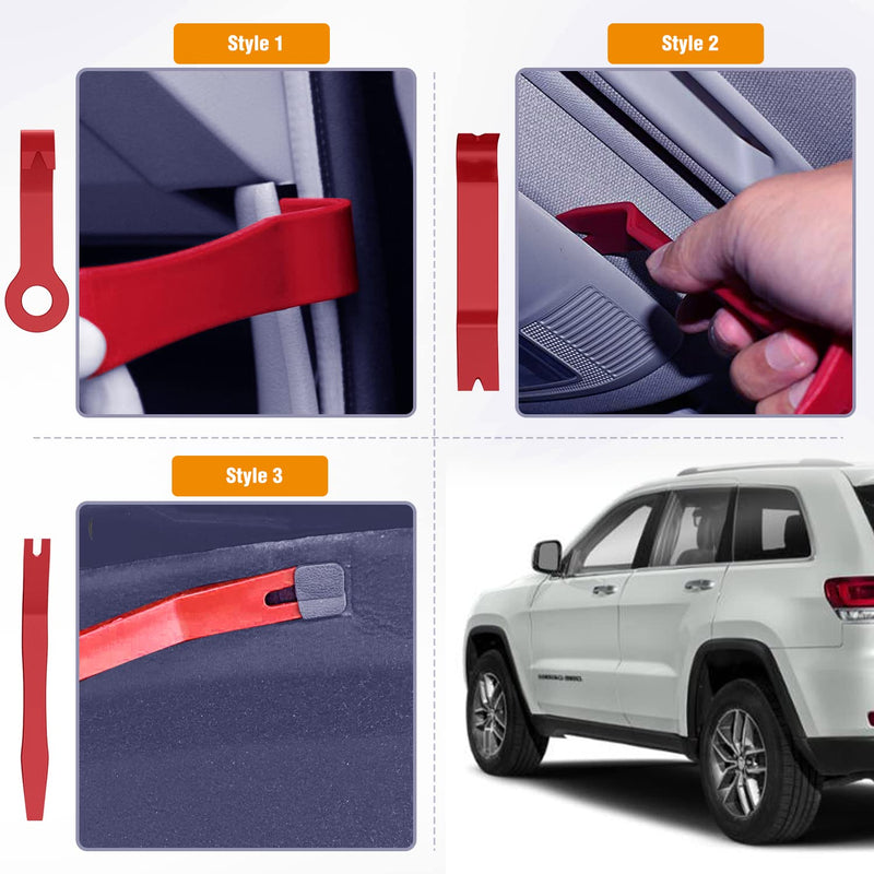 GOOACC 8PCS Auto Trim Scratch Removal Tool Car Audio Dash Panel Window Molding Fastener Remover Tool Kit-Red Red