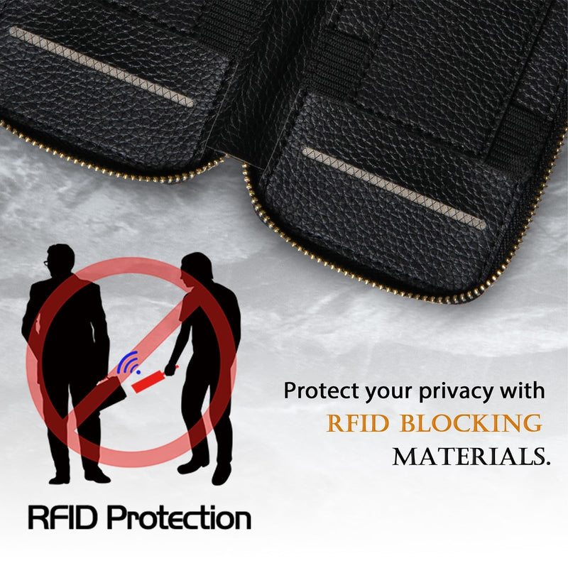 LOHASIC Magnetic Wallet, Compatible with MagSafe, Safe RFID Blocking, Stretchy Holder up to 10 Cards, Lychee Grain PU Leather Zipper Pocket, Mag Stick on Phone, for iPhone 15/14/13/12 Series - Black Black-Lychee Grain