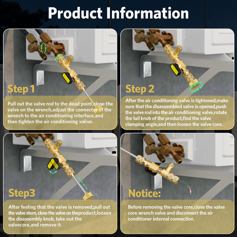 Valve Core Remover Installer Tool with Dual Size SAE 1/4 and 5/16 Port Brass Adapter, Schrader Valve Tool for R22 R410a Refrigerant Systems with 20pcs Valve Cores