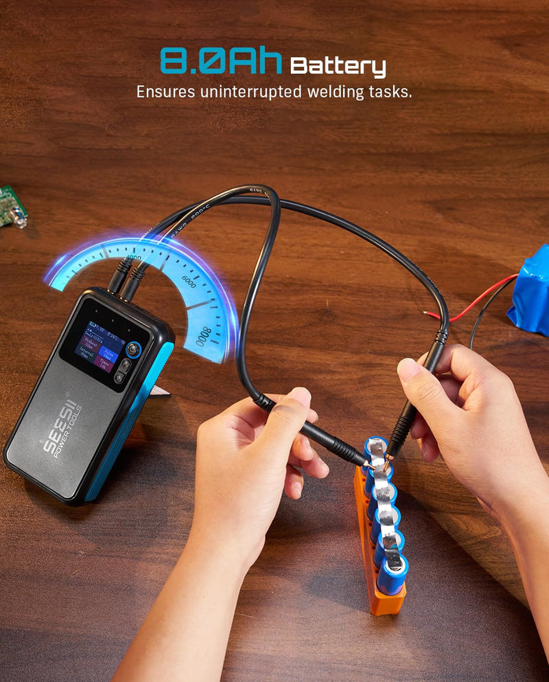 SEESII Battery Spot Welder: Continuous Welding Function, 8.0Ah Rechargeable Capacity, Portable Spot Welder with Visual Display, Perfect for DIY/Repairs Blue