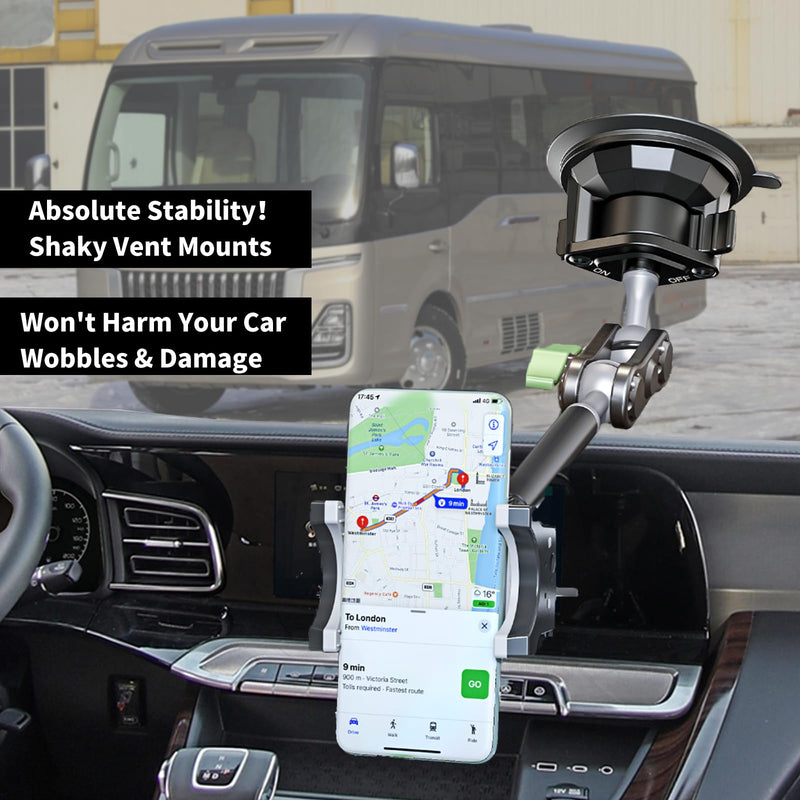 Car Phone Holder-Phone Mount for Car Windshield & Truck-Holder with 360° Rotating Metal Arm-Mount with Super Stable Suction Cup for All Vehicles