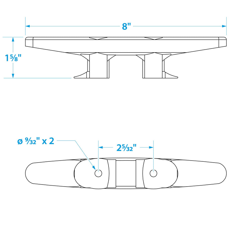 Seachoice Plastic Open Base 8 In. Boat Dock and Anchor Line Cleat, Black Finish One Size 8 In.